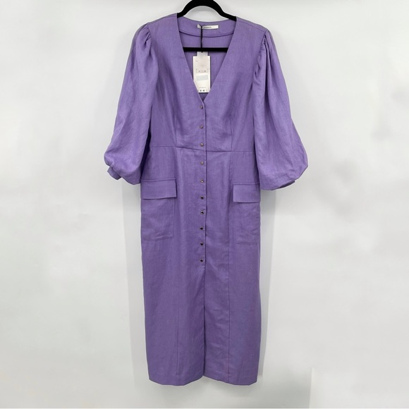 NEW! Uterque Puff Sleeve Linen Dress - Picture 5 of 16